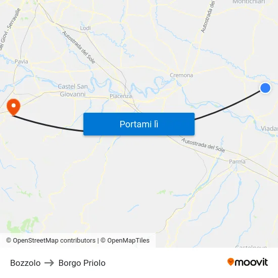 Bozzolo to Borgo Priolo map