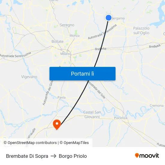 Brembate Di Sopra to Borgo Priolo map