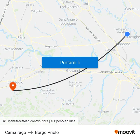 Camairago to Borgo Priolo map