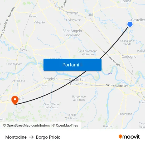 Montodine to Borgo Priolo map
