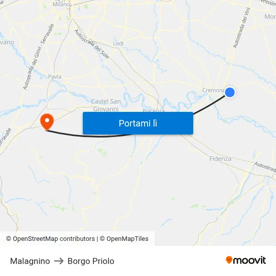 Malagnino to Borgo Priolo map