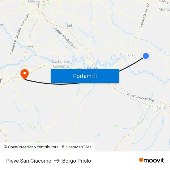 Pieve San Giacomo to Borgo Priolo map