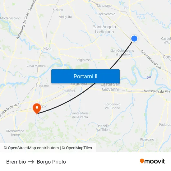 Brembio to Borgo Priolo map