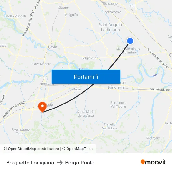 Borghetto Lodigiano to Borgo Priolo map