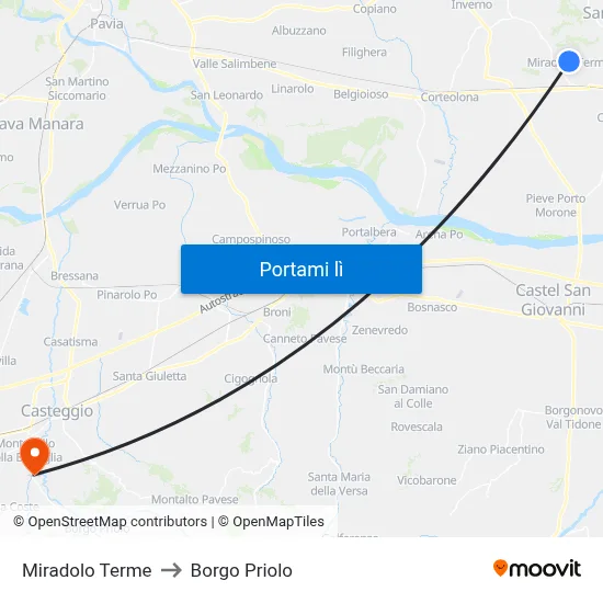 Miradolo Terme to Borgo Priolo map
