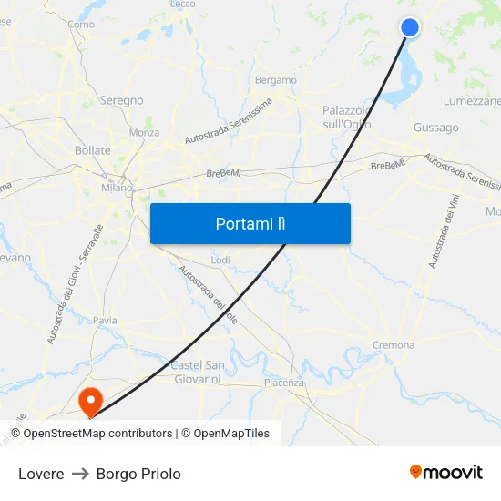 Lovere to Borgo Priolo map