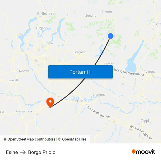 Esine to Borgo Priolo map