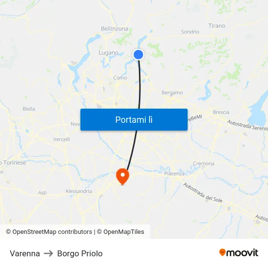 Varenna to Borgo Priolo map