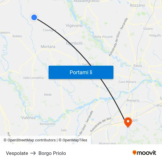Vespolate to Borgo Priolo map