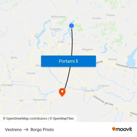 Vestreno to Borgo Priolo map