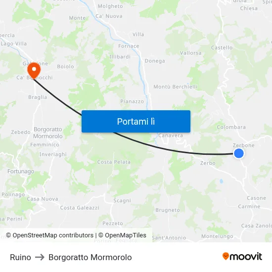 Ruino to Borgoratto Mormorolo map