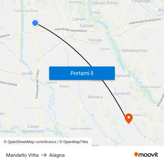 Mandello Vitta to Alagna map