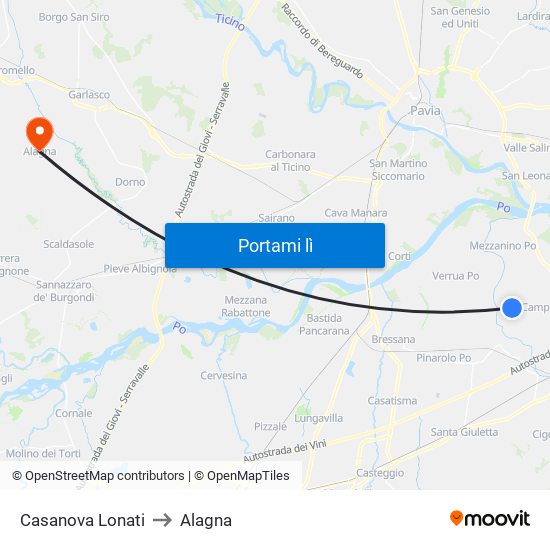 Casanova Lonati to Alagna map