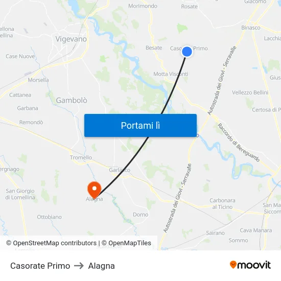 Casorate Primo to Alagna map