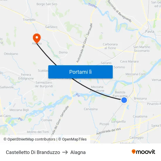 Castelletto Di Branduzzo to Alagna map