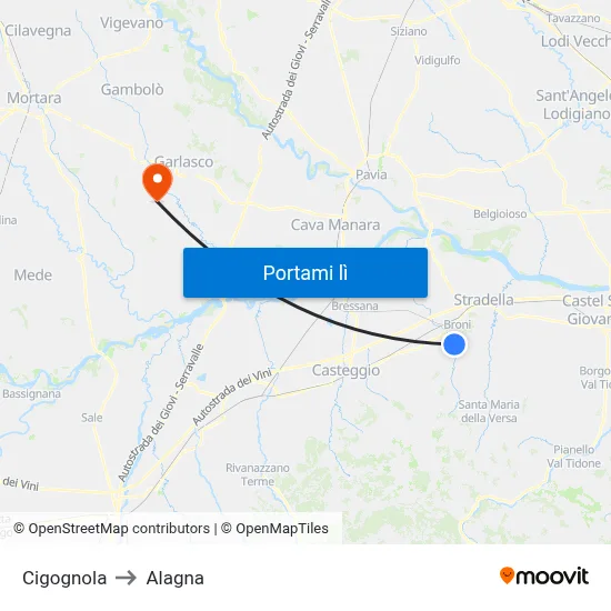 Cigognola to Alagna map