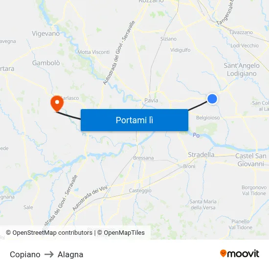 Copiano to Alagna map