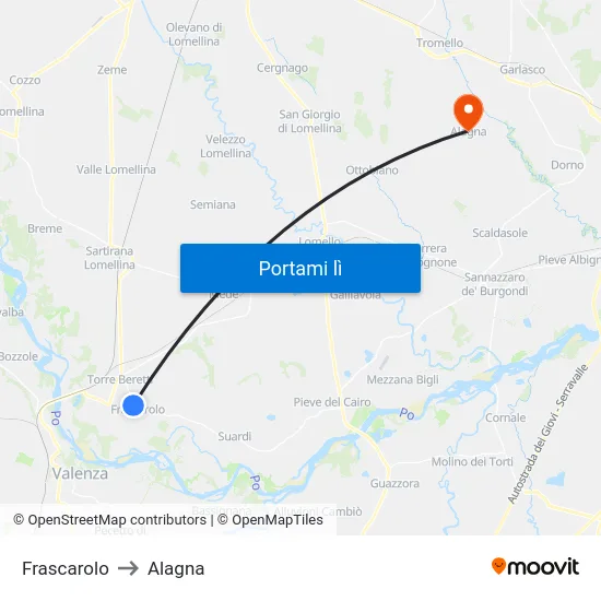 Frascarolo to Alagna map