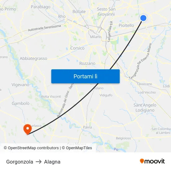 Gorgonzola to Alagna map