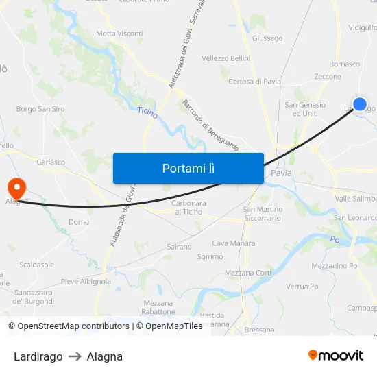 Lardirago to Alagna map