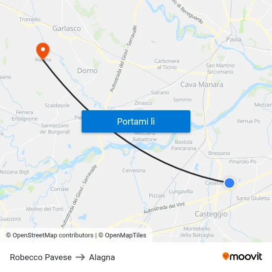 Robecco Pavese to Alagna map