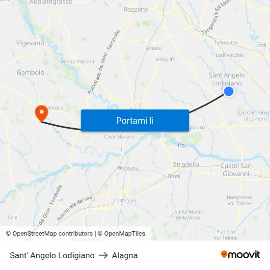Sant' Angelo Lodigiano to Alagna map