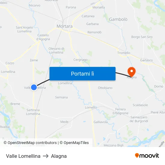 Valle Lomellina to Alagna map