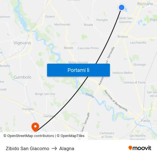 Zibido San Giacomo to Alagna map