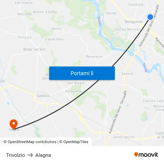 Trivolzio to Alagna map