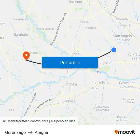 Gerenzago to Alagna map