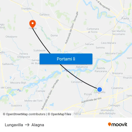 Lungavilla to Alagna map