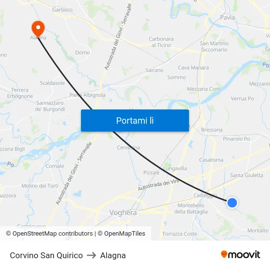 Corvino San Quirico to Alagna map