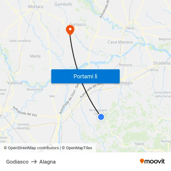Godiasco to Alagna map