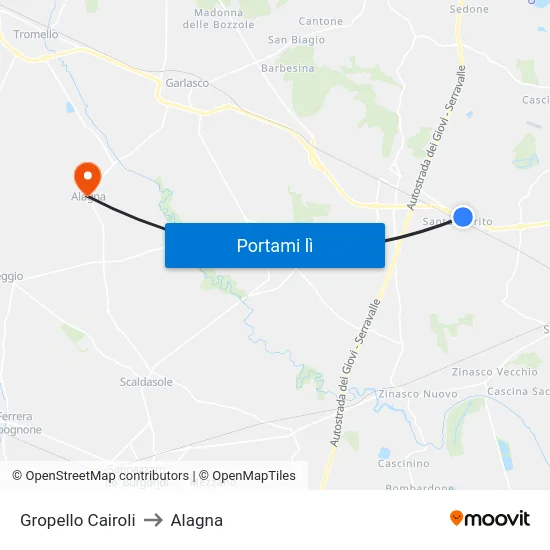 Gropello Cairoli to Alagna map