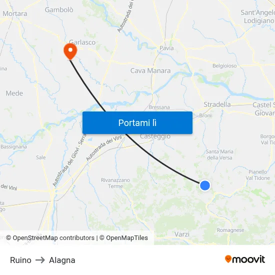 Ruino to Alagna map