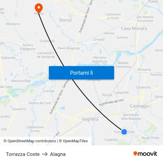 Torrazza Coste to Alagna map