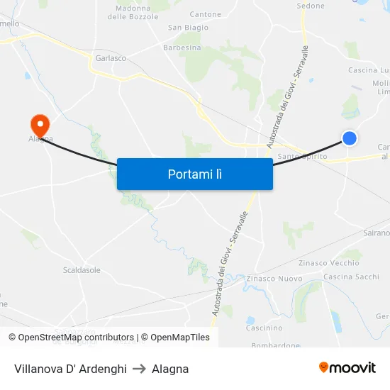 Villanova D' Ardenghi to Alagna map