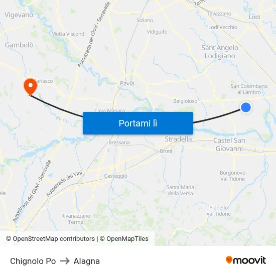 Chignolo Po to Alagna map