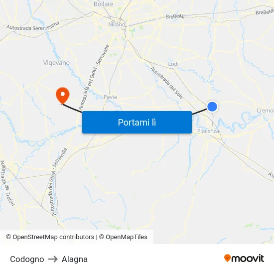 Codogno to Alagna map