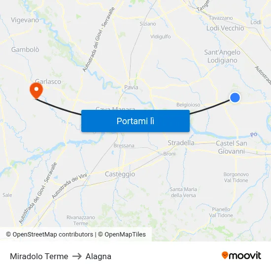 Miradolo Terme to Alagna map