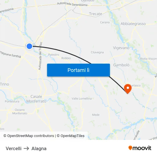 Vercelli to Alagna map