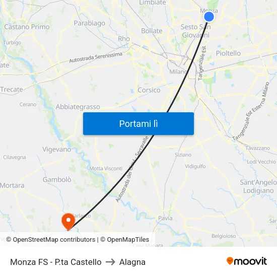 Monza FS - P.ta Castello to Alagna map