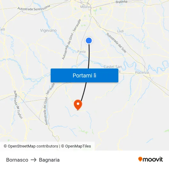 Bornasco to Bagnaria map