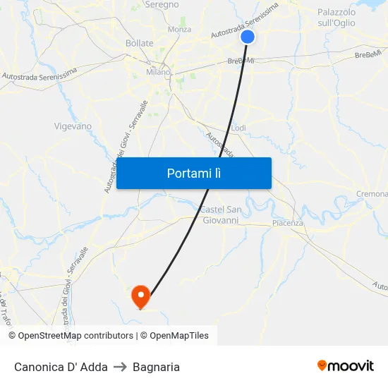 Canonica D' Adda to Bagnaria map