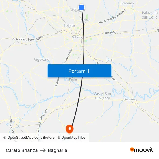 Carate Brianza to Bagnaria map