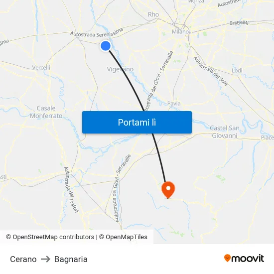 Cerano to Bagnaria map
