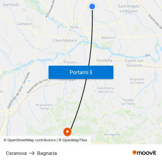 Ceranova to Bagnaria map