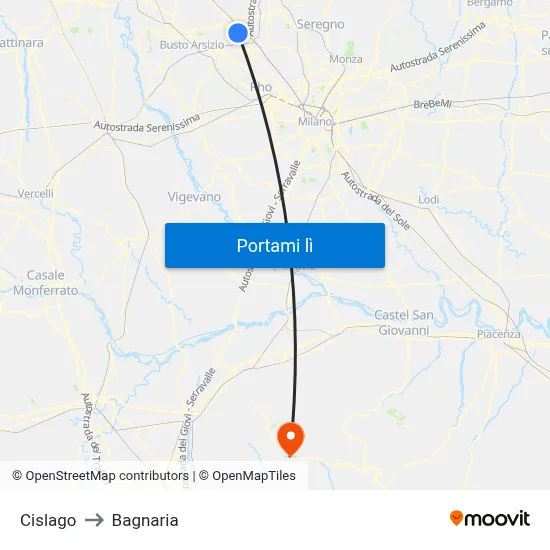 Cislago to Bagnaria map