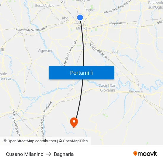 Cusano Milanino to Bagnaria map