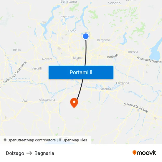 Dolzago to Bagnaria map